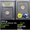 Image 1 : 1891-p Seated Liberty Dime 10c Graded Choice AU/BU Slider By USCG