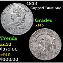 1833 Capped Bust Half Dollar 50c Grades xf+