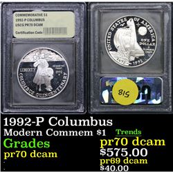1992-P Columbus Modern Commem Dollar $1 Graded GEM++ Proof Deep Cameo By USCG