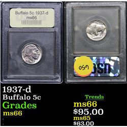 1937-d Buffalo Nickel 5c Graded GEM+ Unc By USCG