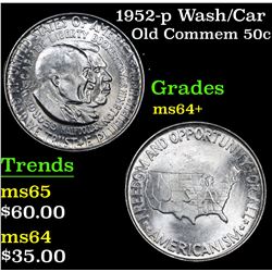 1952-p Wash/Car Old Commem Half Dollar 50c Grades Choice+ Unc