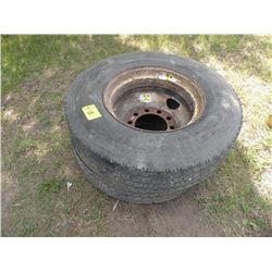 Pair of truck tires 11R225 on rims