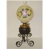 Image 1 : VICT. WROUGHT IRON PARLOR LAMP W/ PAINTED GLASS G