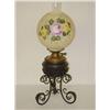 Image 1 : VICT. WROUGHT IRON PARLOR LAMP W/ PAINTED GLASS G