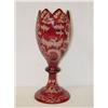 Image 1 : 11 1/4 BOHEMIAN RUBY CUT VASE W/ DOG and STAG  DE