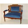 Image 1 : VICT. WALNUT EASTLAKE LOVE SEAT W/ BLUE UPHOLSTER