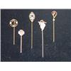 Image 1 : LOT (5) GOLD STICK PINS - 1 W/ SAPPHIRE, 3 W/ PEA