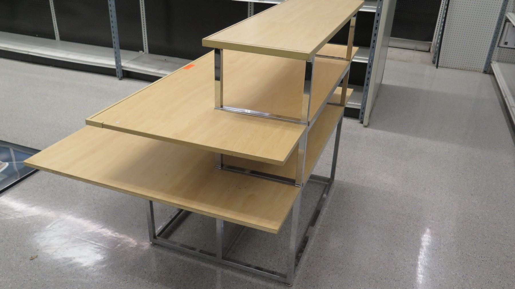 Wood & Chrome 3-Tier Retail Table Display Rack 62
