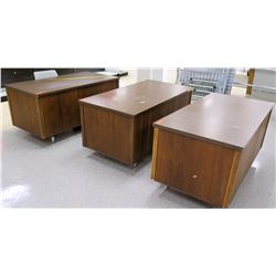 Qty 3 Wooden Desks w/ File Drawers & 1 Chair