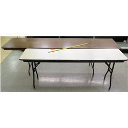 Qty 2 Long Folding Tables - 1 Wood Finish / 1 White