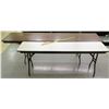 Image 1 : Qty 2 Long Folding Tables - 1 Wood Finish / 1 White