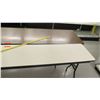 Image 2 : Qty 2 Long Folding Tables - 1 Wood Finish / 1 White