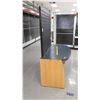 Image 4 : Wood w/ Blue Top Desk & Black Backboard 60"L x 20"D x 31"H; Backboard: 77"H