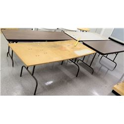 Qty 4 Long Folding Tables - 2 Wood Finish / 1 White / 1 Pressed Wood