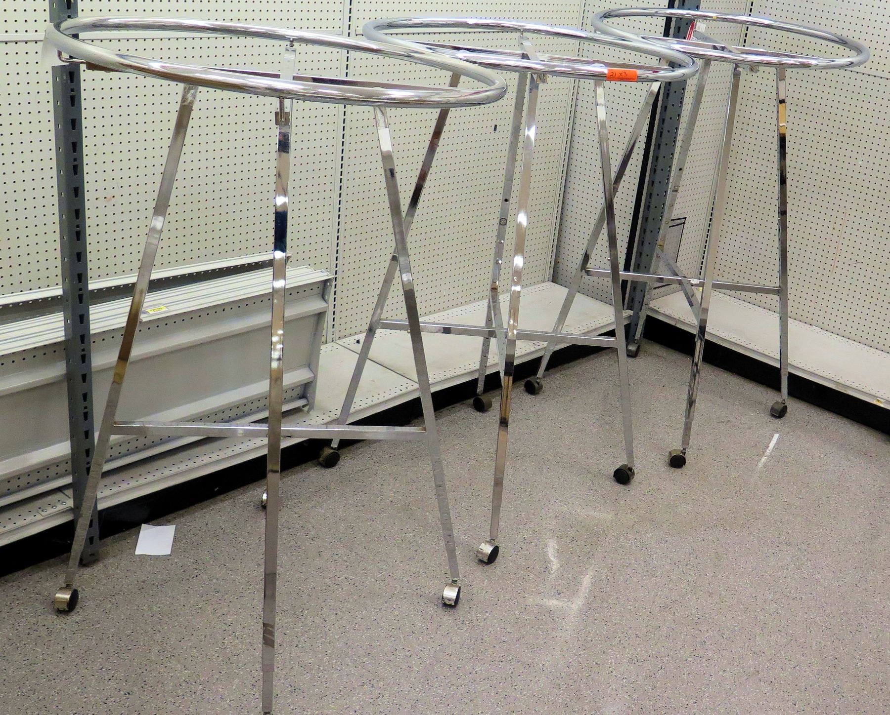 Qty 3 Chrome Rolling Round Clothing Racks on Wheels 36