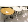 Image 1 : Qty 2 White Wood Round Tables & 1 Round Folding Table, White: 36" Diameter, 31"H; Folding: 36" Diame