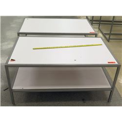 Qty 2 White & Metal Tables w/ Shelf Underneath 48"L x 30"W x 22.5"H