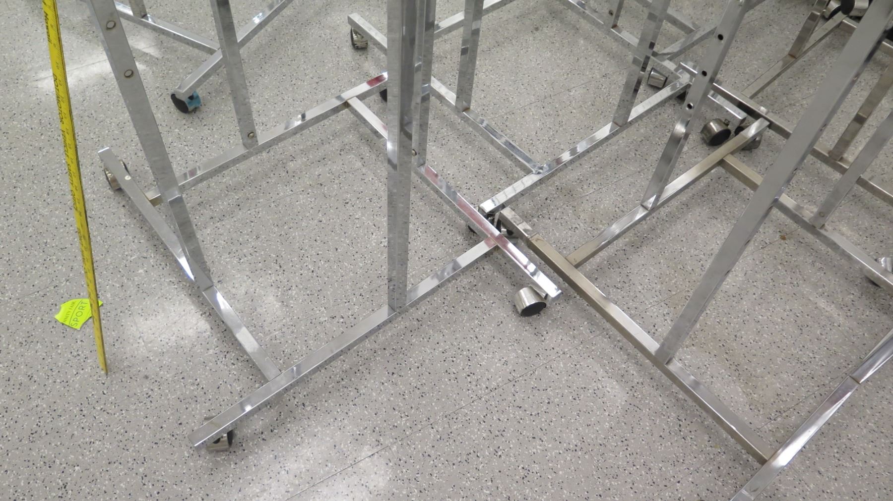 Qty 9 Adjustable Chrome Rolling Clothing Racks on Wheels, all approx. 55