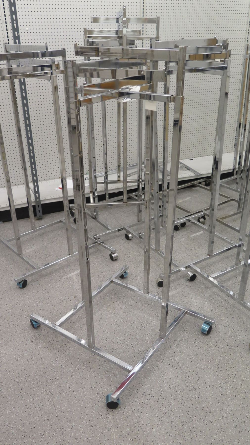 Qty 9 Adjustable Chrome Rolling Clothing Racks on Wheels, all approx. 55