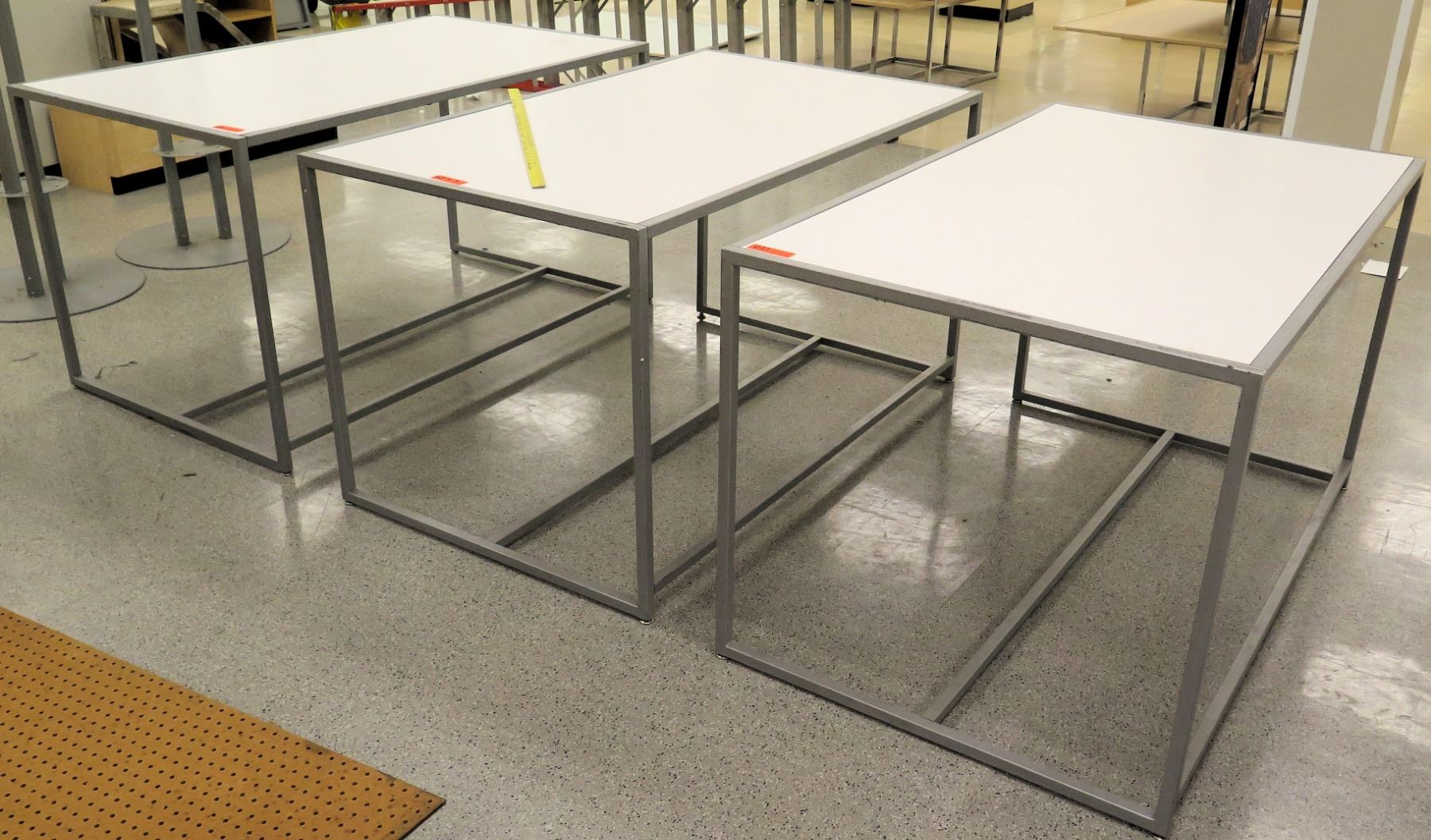 Qty 3 White & Metal Rectangle Display Tables 60