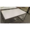 Image 2 : Qty 3 White & Metal Rectangle Display Tables 60"L x 36"W x 34"H