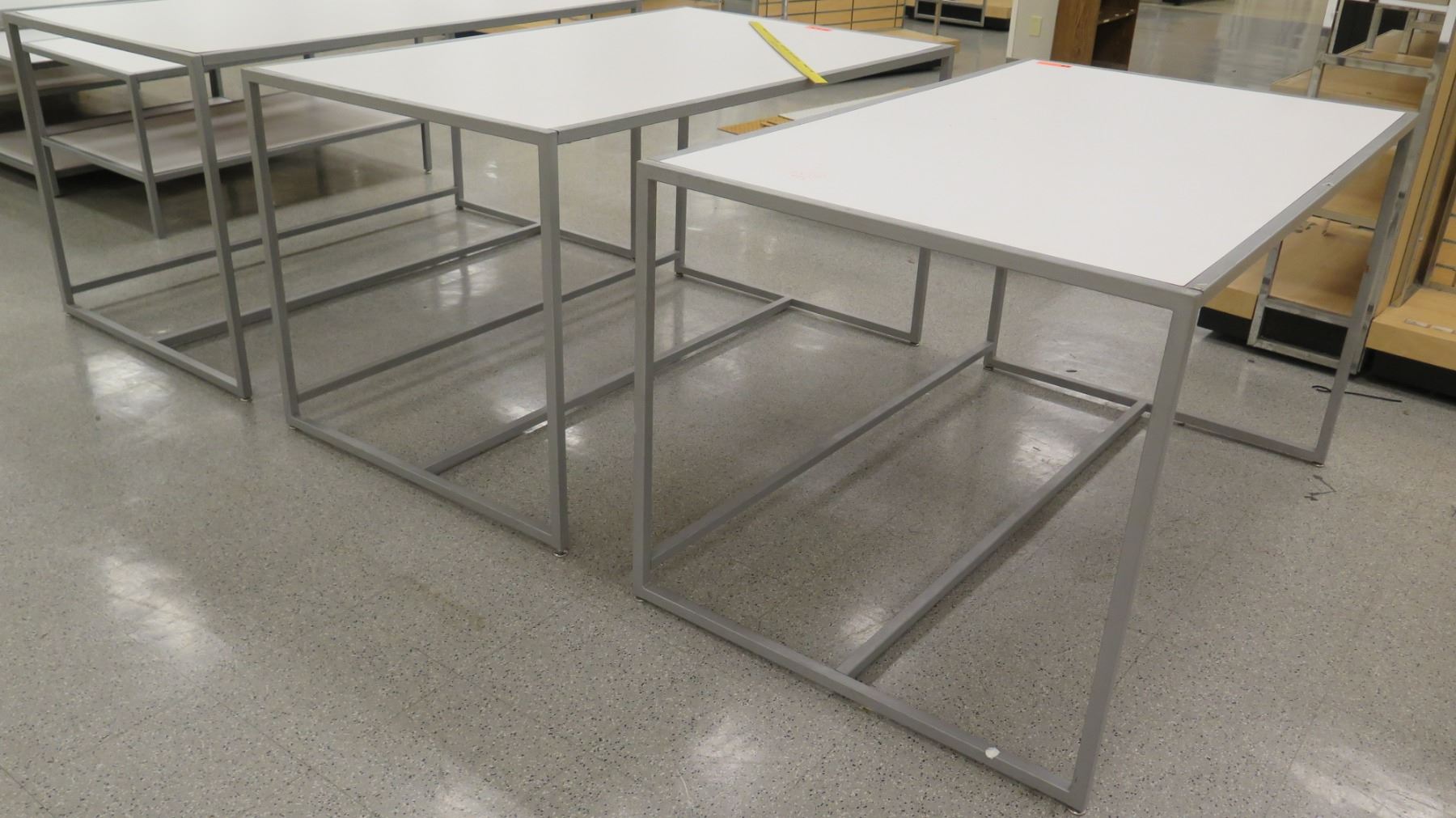 Qty 3 White & Metal Rectangle Display Tables 60