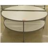 Image 1 : Qty 2 Round Half Tables w/ Shelf Below 72"L x 33.5"H each