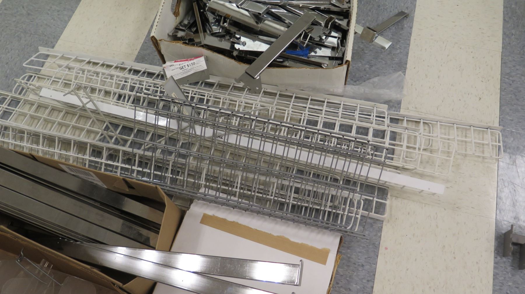 Multiple Boxes Metal Wire Rack Parts, Rails, Connectors, etc