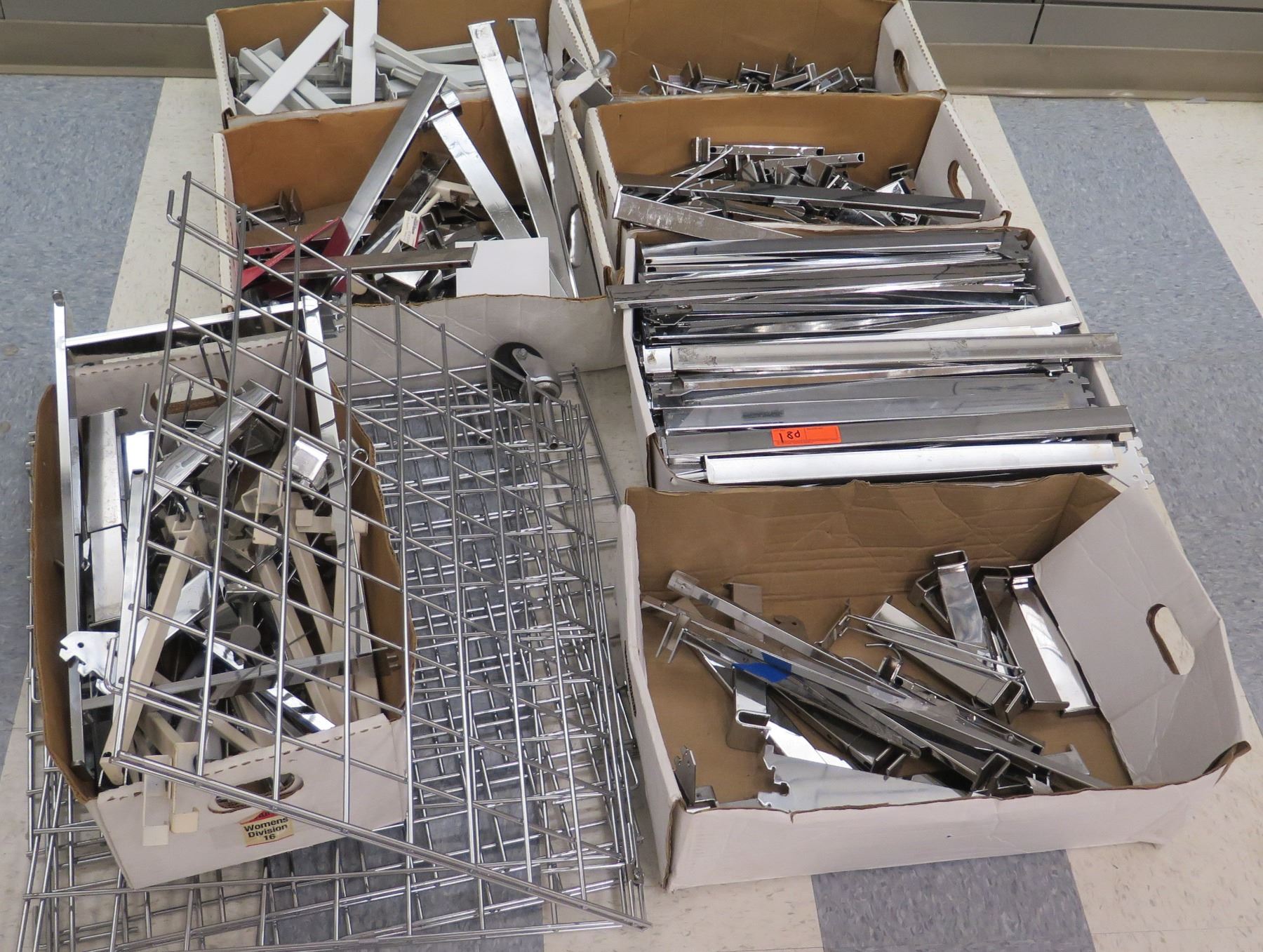 Multiple Boxes Metal Wire Rack Parts, Rails, Connectors, etc