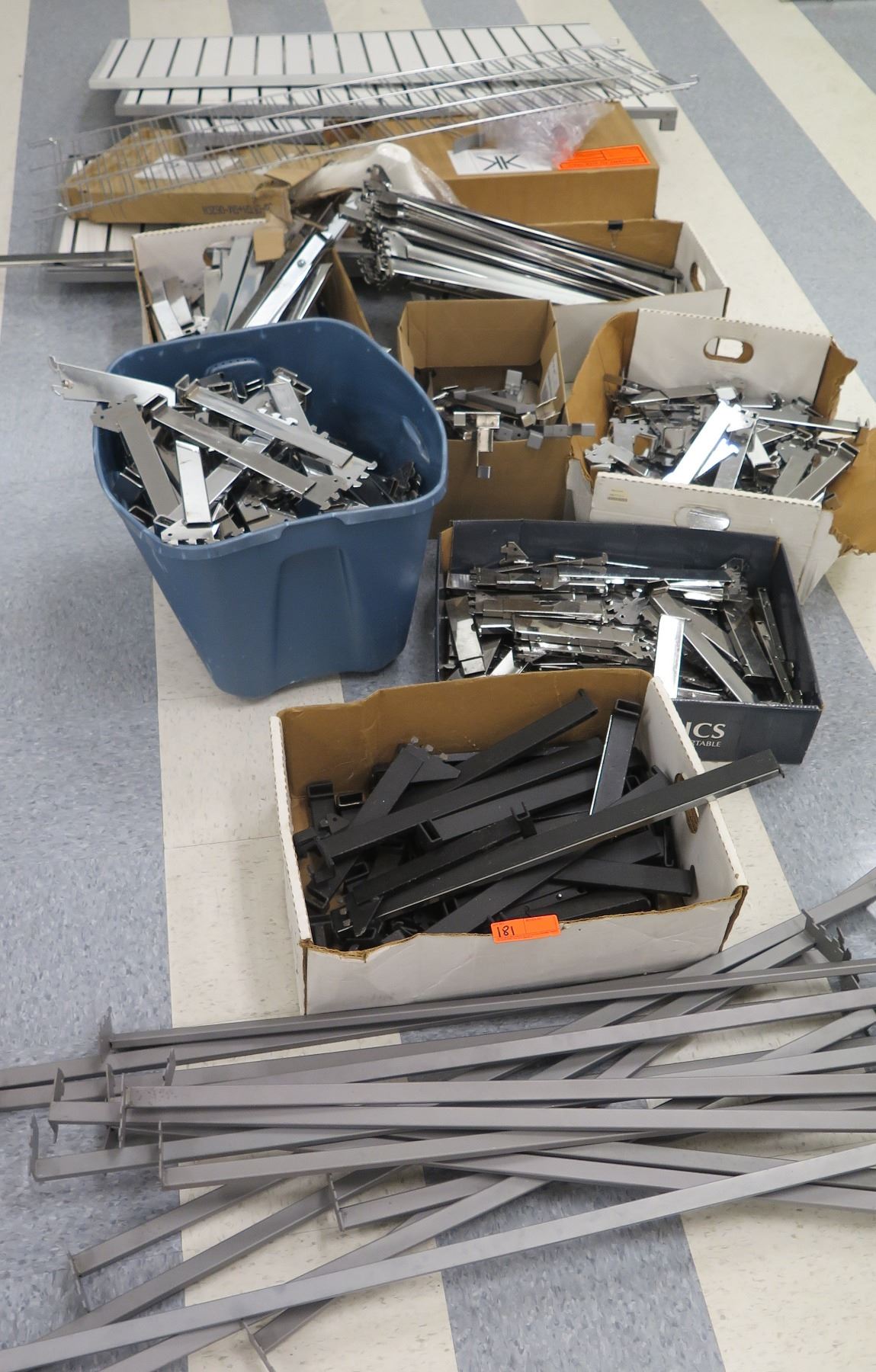 Multiple Boxes Metal & Plastic Rack Parts, Rails, Slatwall Sections