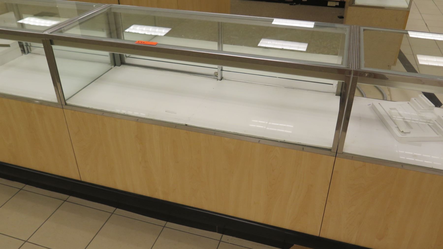 4 Section Wood, Metal & Glass Display Units w/ Cabinets, No Keys 116