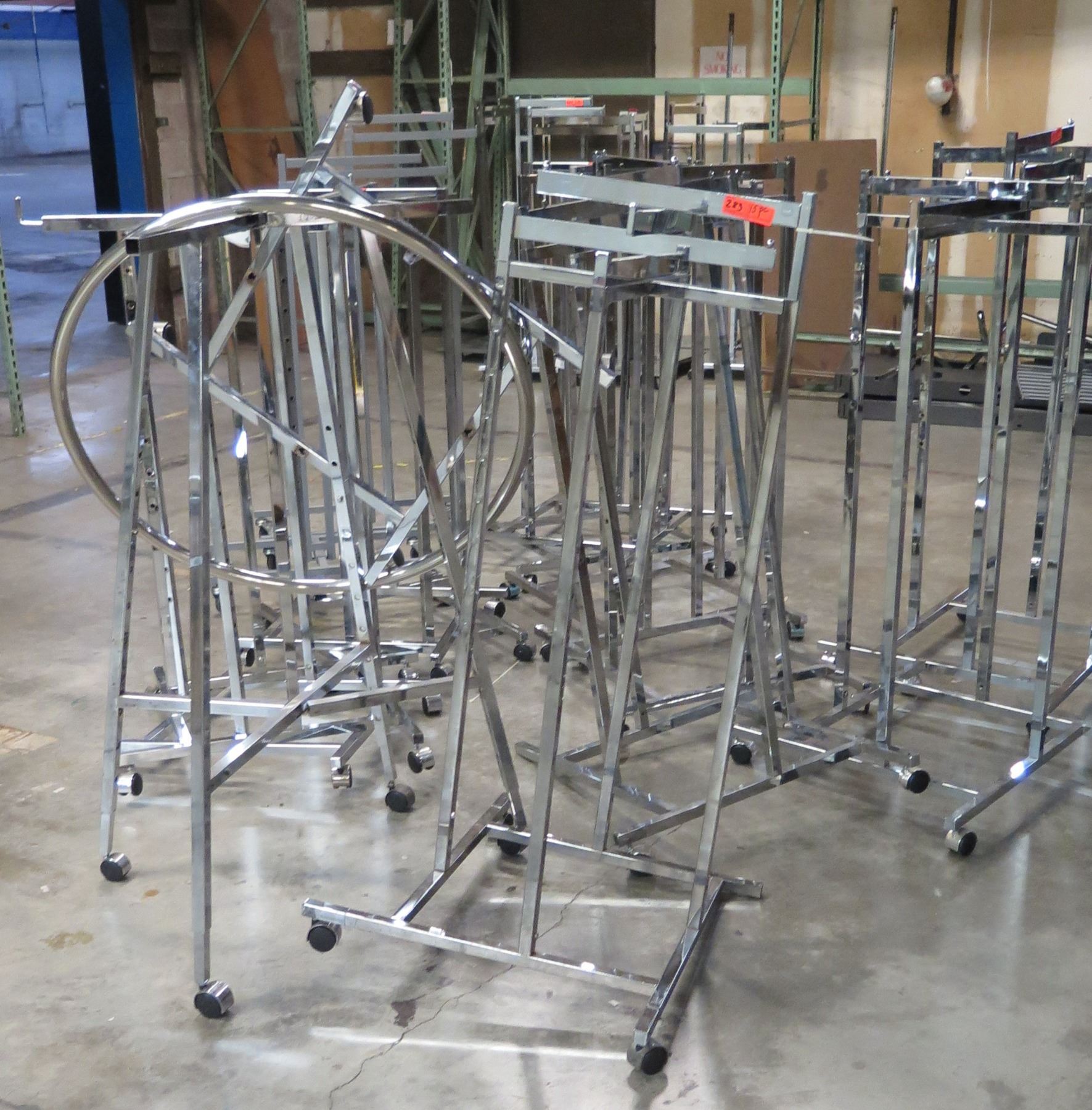 Adjustable Roll Rack Qty 15 Misc Metal Chrome Adjustable Rolling Racks, all approx. 53