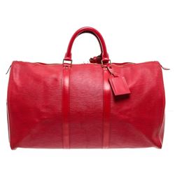 Louis Vuitton Red Epi Leather Keepall 55 cm Duffle Bag Luggage