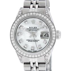 Rolex Ladies Stainless Steel Diamond Lugs MOP Diamond Datejust Wristwatch