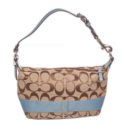 Coach Brown Monogram Canvas Patent Leather Trim Mini Baguette Handbag