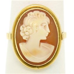 18k Yellow Gold Carved Shell Cameo Ring w/ Simple Polished Frame