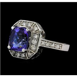 3.98 ctw Tanzanite and Diamond Ring - 14KT White Gold