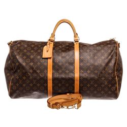 Louis Vuitton Monogram Canvas Leather Keepall 60 cm Bandouliere Duffle Bag Lugag