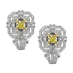 18k Two Tone Gold 1.85CTW Diamond Earrings, (VS1-SI1/SI1/VS2 /G-H/G /Nat-yel)