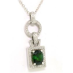 14K White Gold 3.56 ctw Green Tourmaline & Diamond FINE Fancy Pendant Necklace