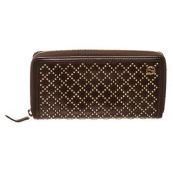 Gucci Dark Brown Leather Diamante Studded Zippy Wallet