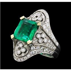 4.05 ctw Emerald And Diamond Ring - 18KT White Gold