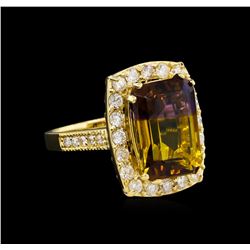 7.83 ctw Ametrine and Diamond Ring - 14KT Yellow Gold