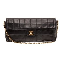 Chanel Black Lambskin Chocolate Bar East West Flap Bag