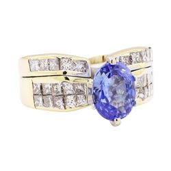 3.29 ctw Sapphire And Diamond Ring And Attached Band - 18KT Yellow Gold