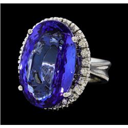 21.80 ctw Tanzanite and Diamond Ring - 14KT White Gold