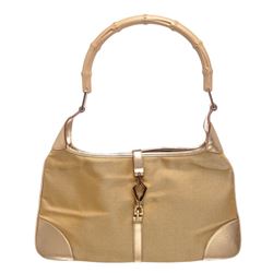 Gucci Metallic Gold Nylon Leather Bamboo Jackie Shoulder Bag