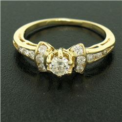 14k Yellow Gold Petite 0.42 ctw Round Diamond Engagement Ring w/ Channel Accents