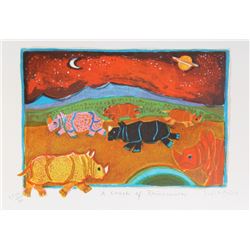 Judith Bledsoe, A Crash of Rhinoceros, Lithograph