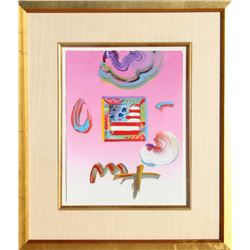 Peter Max, Flag, Acrylic and Collage Drawing